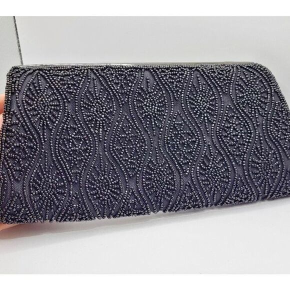 Vintage Moyna Black Beaded Eyeball Design Clutch Bag